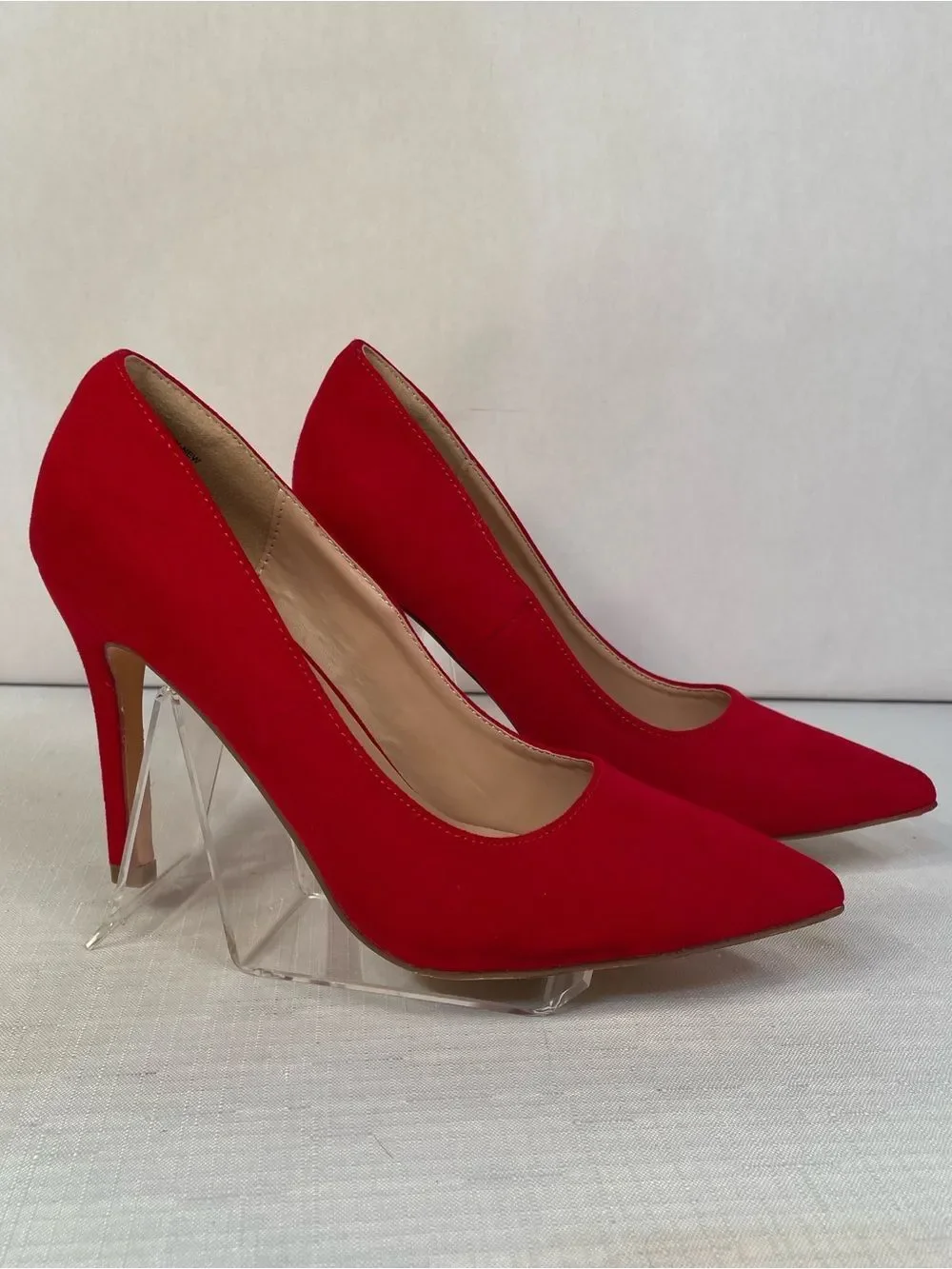 Red Suede Pointed-Toe High Heel Pumps - Women's Elegant Stilettos